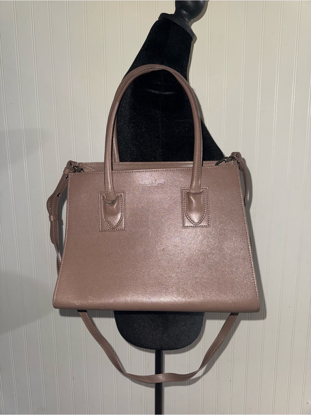 Mauve Taupe Leather Satchel with Detachable Strap